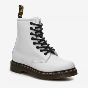 White Lace-Up Boots with Black Accents